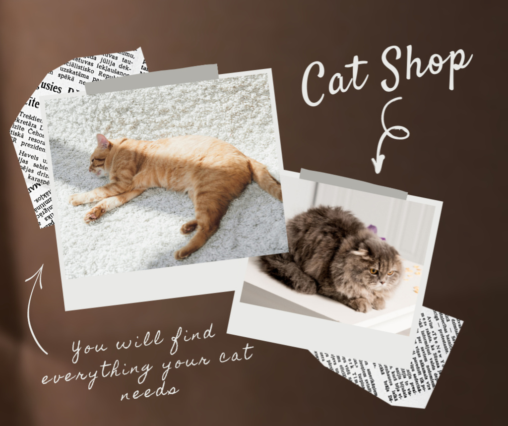 Pet Store Promotion with Cute Cats And Slogan Facebook Tasarım Şablonu