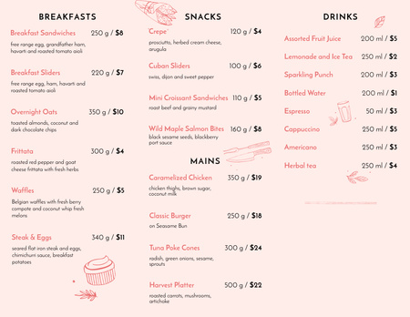Cafe Breakfasts And Beverages Offer Menu 11x8.5in Tri-Fold tervezősablon