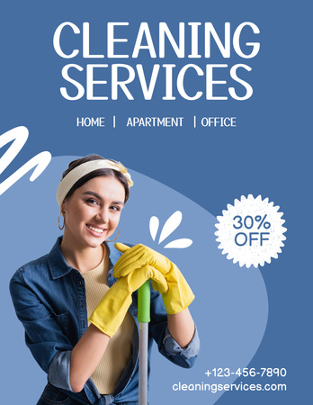 Reklama na profesionální úklidové služby se ženou ve žlutých rukavicích Flyer 8.5x11in Šablona návrhu