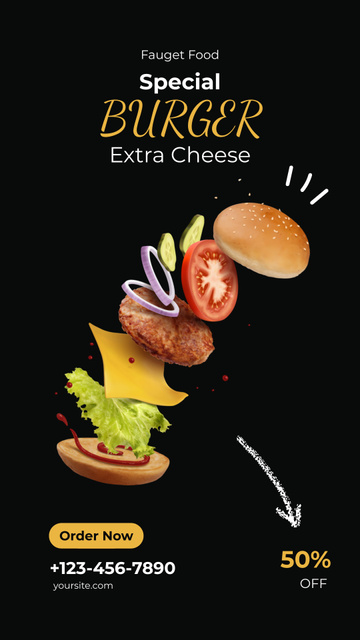 Special Burger With Extra Cheese And Discounts Instagram Story Design Template