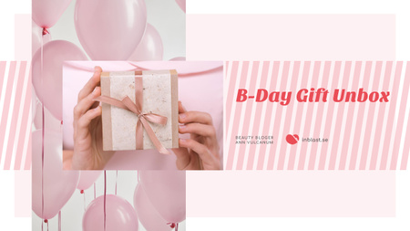 Birthday Greeting Gift and Pink Balloons Youtube Tasarım Şablonu