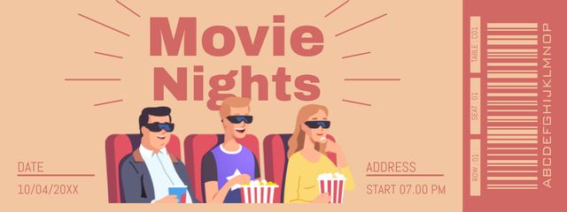 Movie Night Announcement with Spectators Wearing Glasses Ticket – шаблон для дизайна