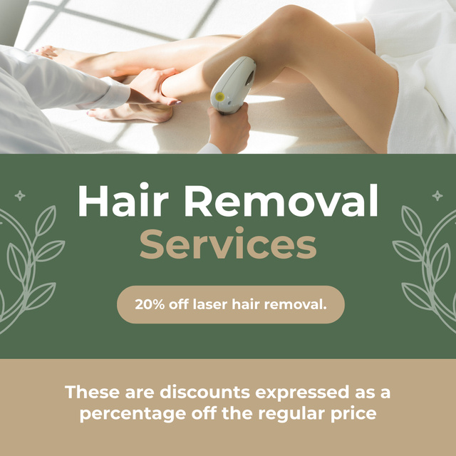 Laser Hair Removal Services on Green with Plant Pattern Instagram Šablona návrhu