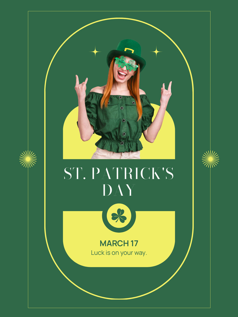 St. Patrick's Day Party Announcement with Redhead Woman Poster US Modelo de Design
