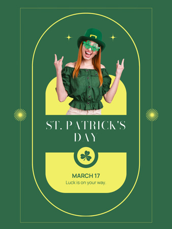 St. Patrick's Day Party Announcement with Redhead Woman Poster US Design Template