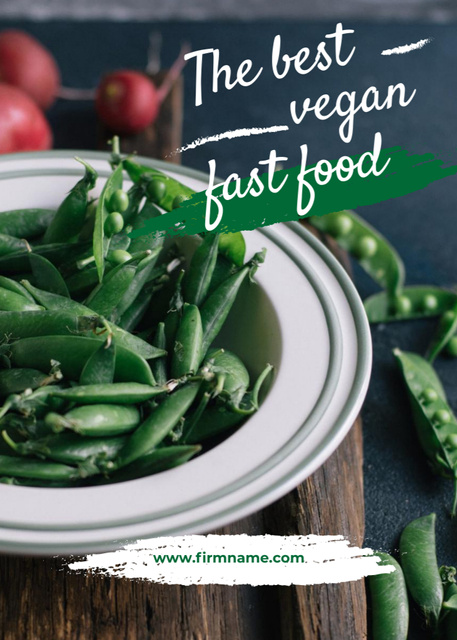 Plantilla de diseño de Vegetarian Fast Food Promotion With Peas Postcard 5x7in Vertical 