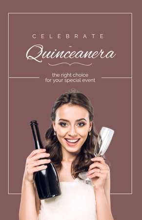 Announcement of Quinceañera with Girl in White Dress and Champagne Flyer 5.5x8.5in Design Template
