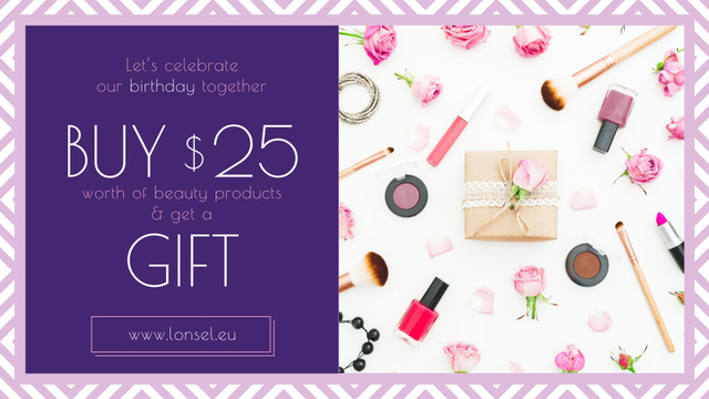 Birthday Offer Cosmetics Set in Pink FB event cover Tasarım Şablonu