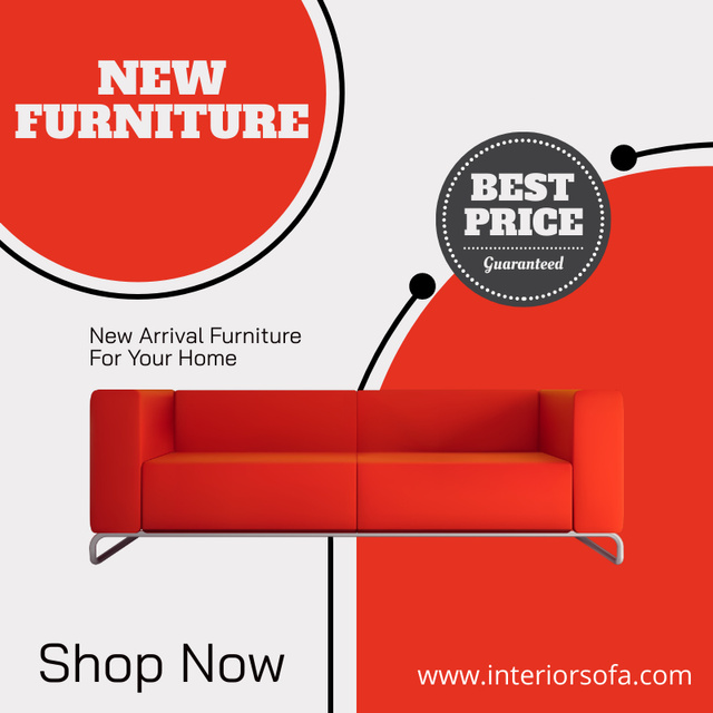 New Furniture Offer with Stylish Red Sofa Social media Šablona návrhu