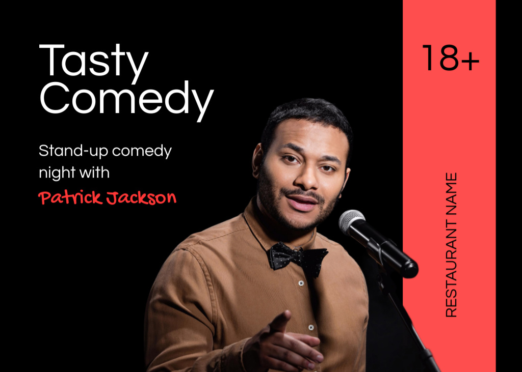 Comedy Event in Restaurant Announcement Flyer 5x7in Horizontal Design Template