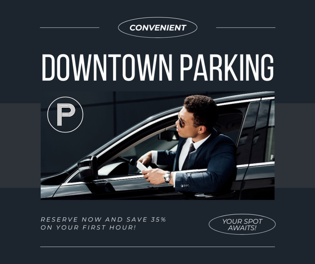 Reserve Downtown Parking with Discount Facebook Design Template