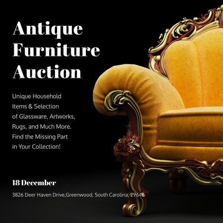 Аукціон антикварних меблів з розкішним кріслом Instagram – шаблон для дизайну