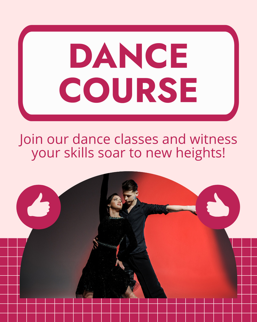 Plantilla de diseño de Promo of Dance Course with Dancing Couple Instagram Post Vertical 