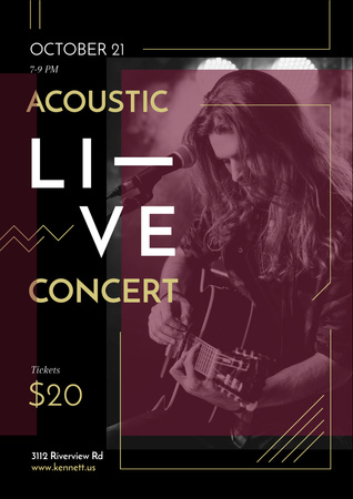 Concert Invitation with Man playing Guitar Poster A3 Design Template