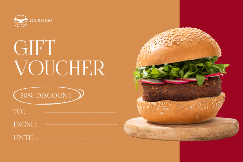 Designvorlage Voucher for Free Burger Discount für Gift Certificate