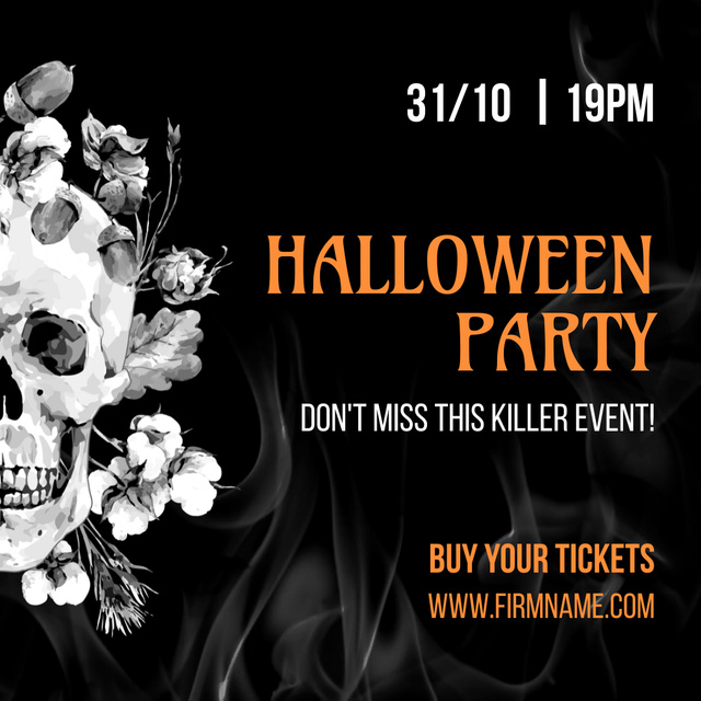 Halloween Party Announcement With Illustrated Skull Animated Post Tasarım Şablonu