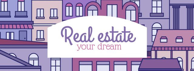 Real Estate Ad with Town in pink Facebook coverデザインテンプレート