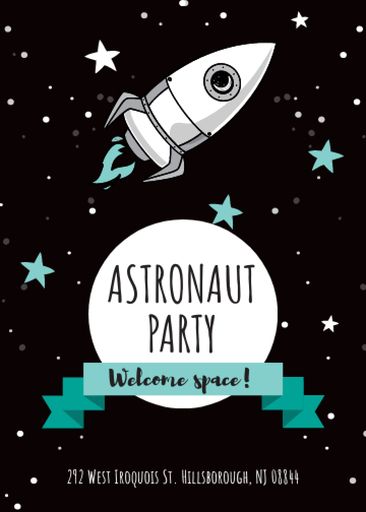 Astronaut Party Announcement With Rocket In Space 