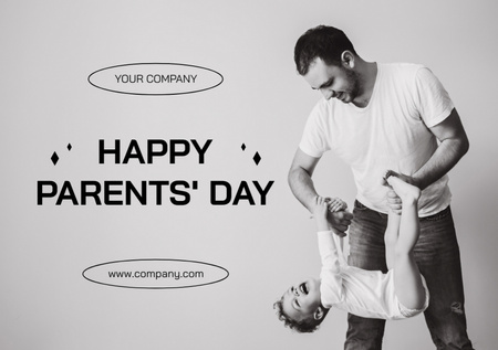 Happy Parents` Day Greeting And Dad Playing with Son Postcard A5 Design Template