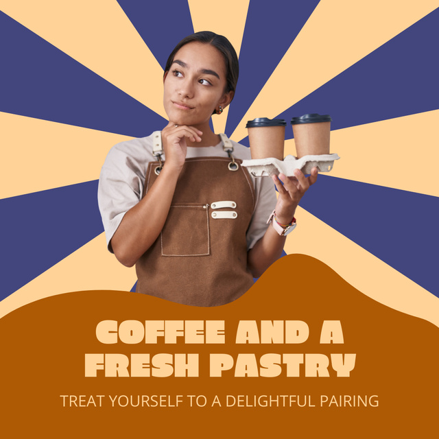 Professional Barista And Rich Coffee With Pastries Offer Instagram AD Design Template