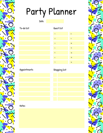 Szablon projektu Party Planner na jasny kolorowy wzór Notepad 8.5x11in