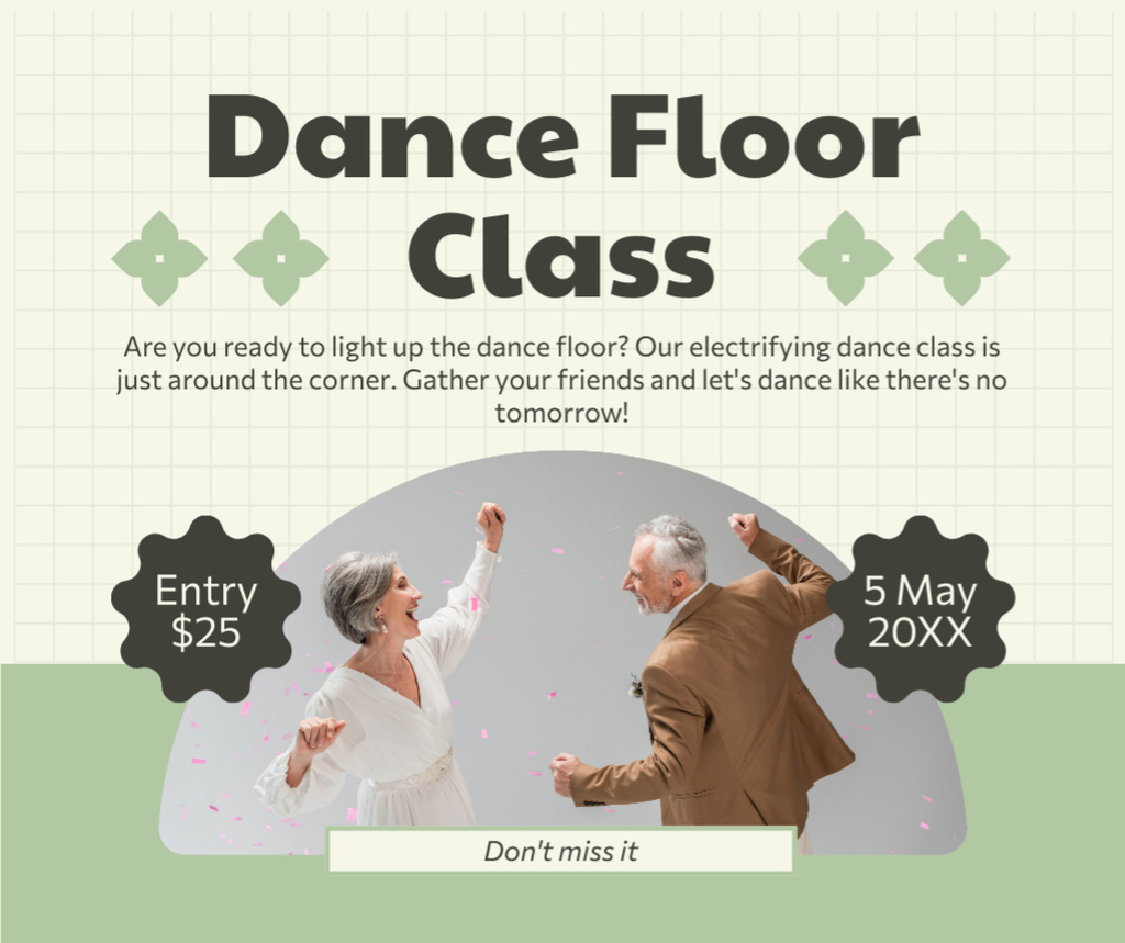 Invitation to Dance Class with Dancing Old Couple Facebookデザインテンプレート