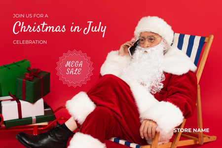 Christmas Sale in July Announcement with Santa Claus Flyer 4x6in Horizontalデザインテンプレート