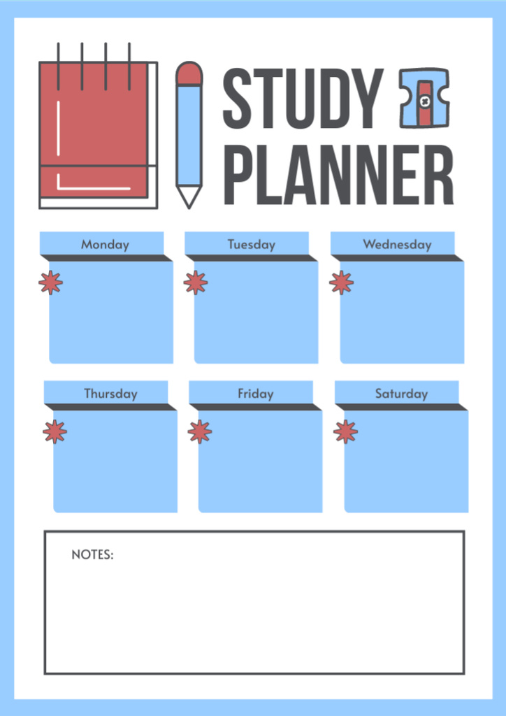 School Education Plan with Red Notebook Schedule Planner Design Template