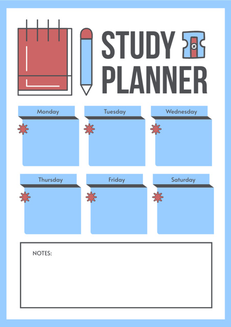 School Education Plan with Red Notebook Schedule Planner Tasarım Şablonu