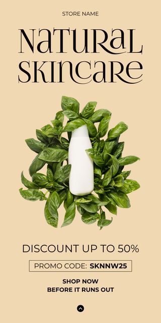 Promo of Natural Cosmetics with Cream in Leaves Graphic Modelo de Design