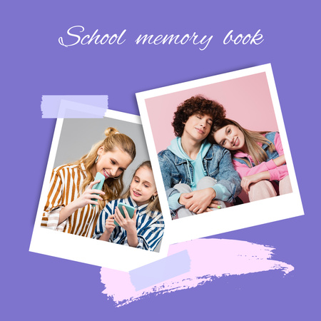 School Memories Book with Cute Teenagers Photo Book Design Template