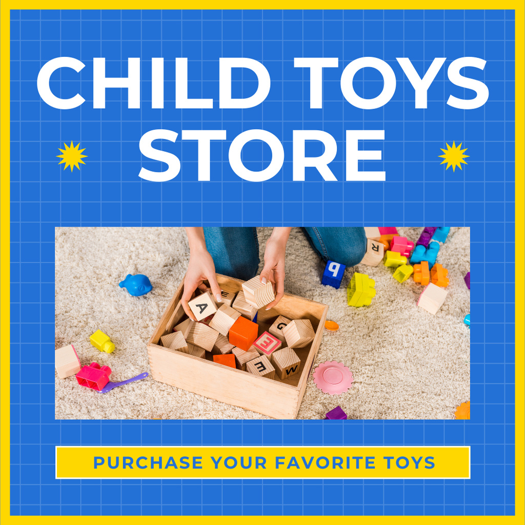 Child Toys Store Offer on Blue Instagram Design Template