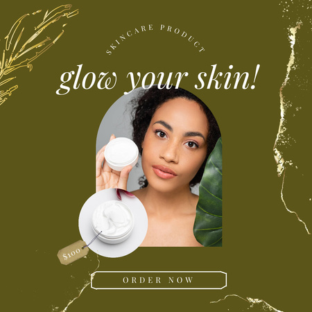Skincare Ad with Girl holding Cream Instagram Design Template