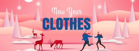 Modèle de visuel offre de vêtements de nouvel an avec des personnes et des cerfs - Facebook cover