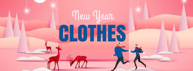 Template di design New Year Clothes Offer with People and Deers Facebook cover