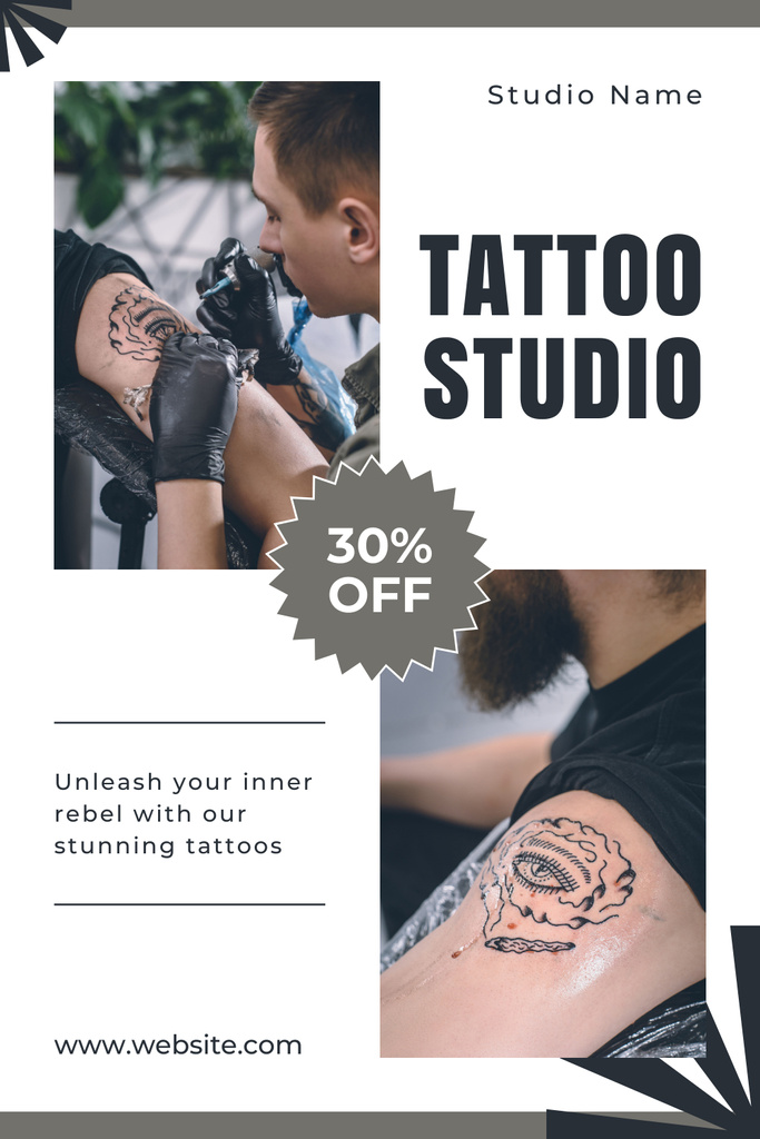 Template di design Tattooist Workflow And Tattoo Studio Service With Discount Pinterest