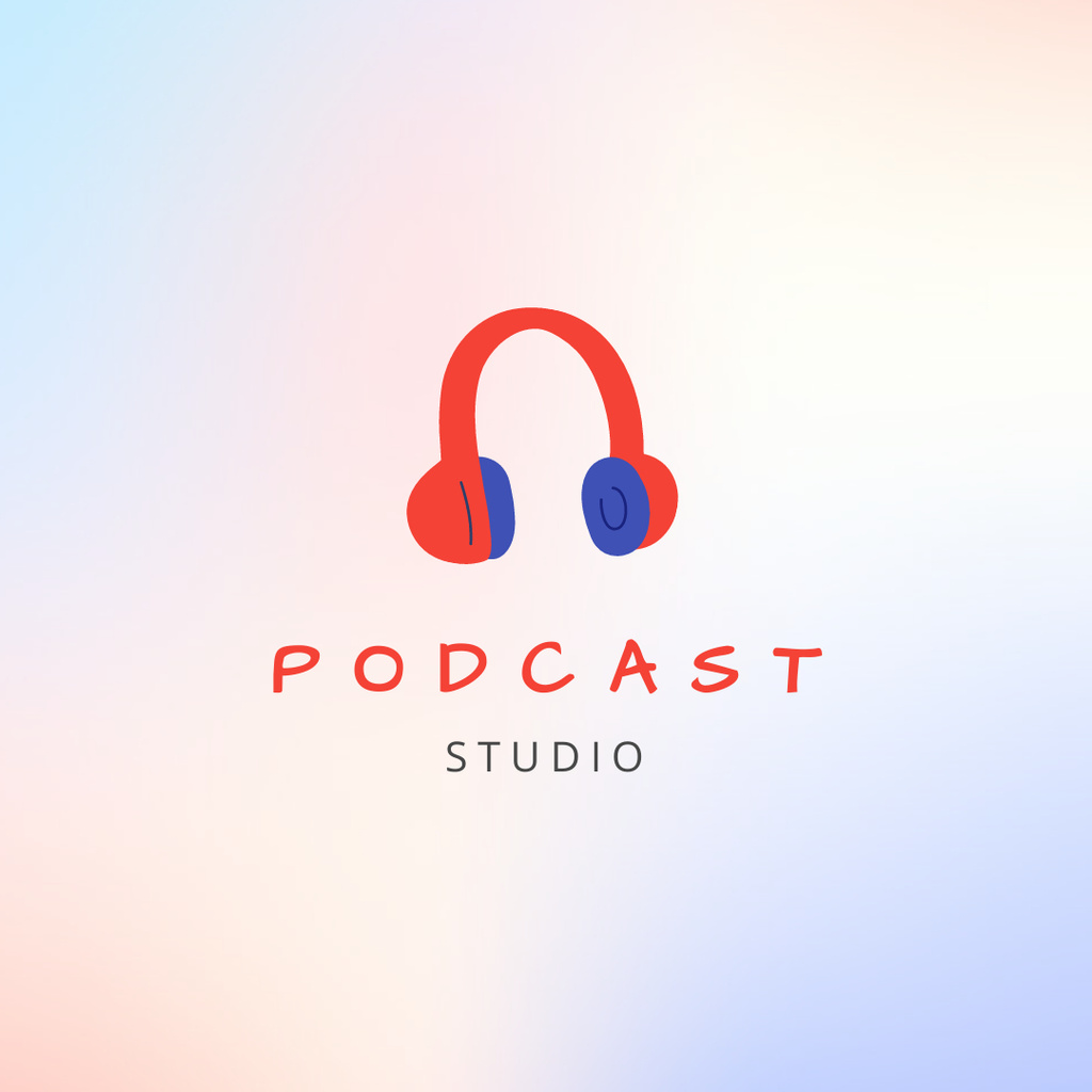 Podcast Studio Emblem with Headphones Logo 1080x1080px – шаблон для дизайна