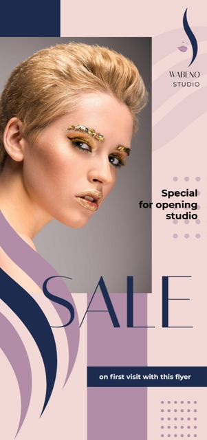 Salon Sale Offer with Woman with Creative Makeup Flyer DIN Large Tasarım Şablonu