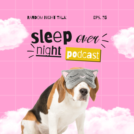 Gece Konuşması Podcast'i için Uyku Maskeli Doggy Podcast Cover Tasarım Şablonu
