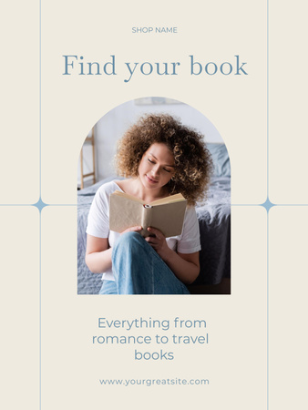 Book Sale Announcement with Reading Woman Poster US tervezősablon