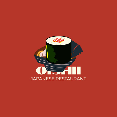 Japanese Restaurant Ad with Sushi in Red Logo 1080x1080px Πρότυπο σχεδίασης
