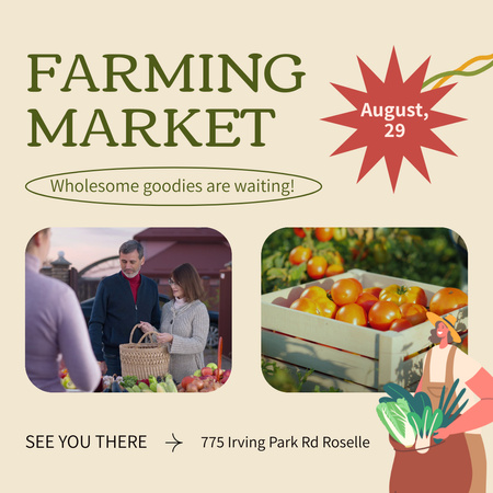 Farming Market With Healthy Veggies And Fruits Animated Post Design Template