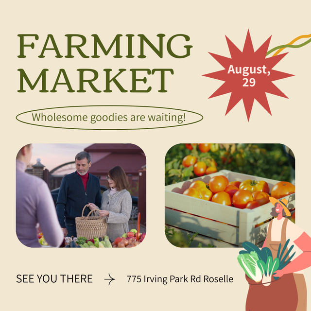 Designvorlage Farming Market With Healthy Veggies And Fruits für Animated Post