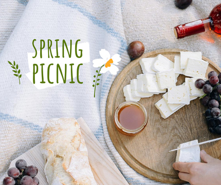 Spring Picnic with Cheese and Wine Facebook Design Template