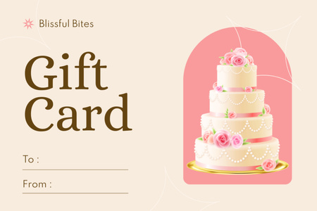 Ontwerpsjabloon van Gift Certificate van wedding cake versierd met rozen