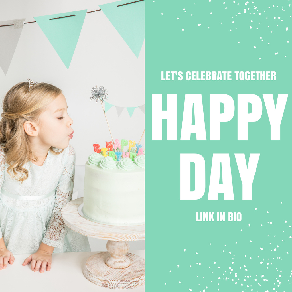 Designvorlage Happy Birthday for Cute Girl with Cake für Instagram