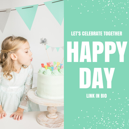 Happy Birthday for Cute Girl with Cake Instagram Design Template