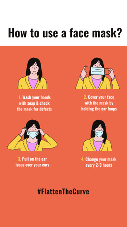 #FlattenTheCurve safety rules with Woman wearing Mask Instagram Story Design Template