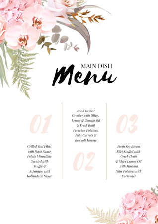 Lista de pratos principais do restaurante Menu Modelo de Design