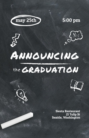 Graduation With Drawings On Blackboard Invitation 5.5x8.5in – шаблон для дизайну